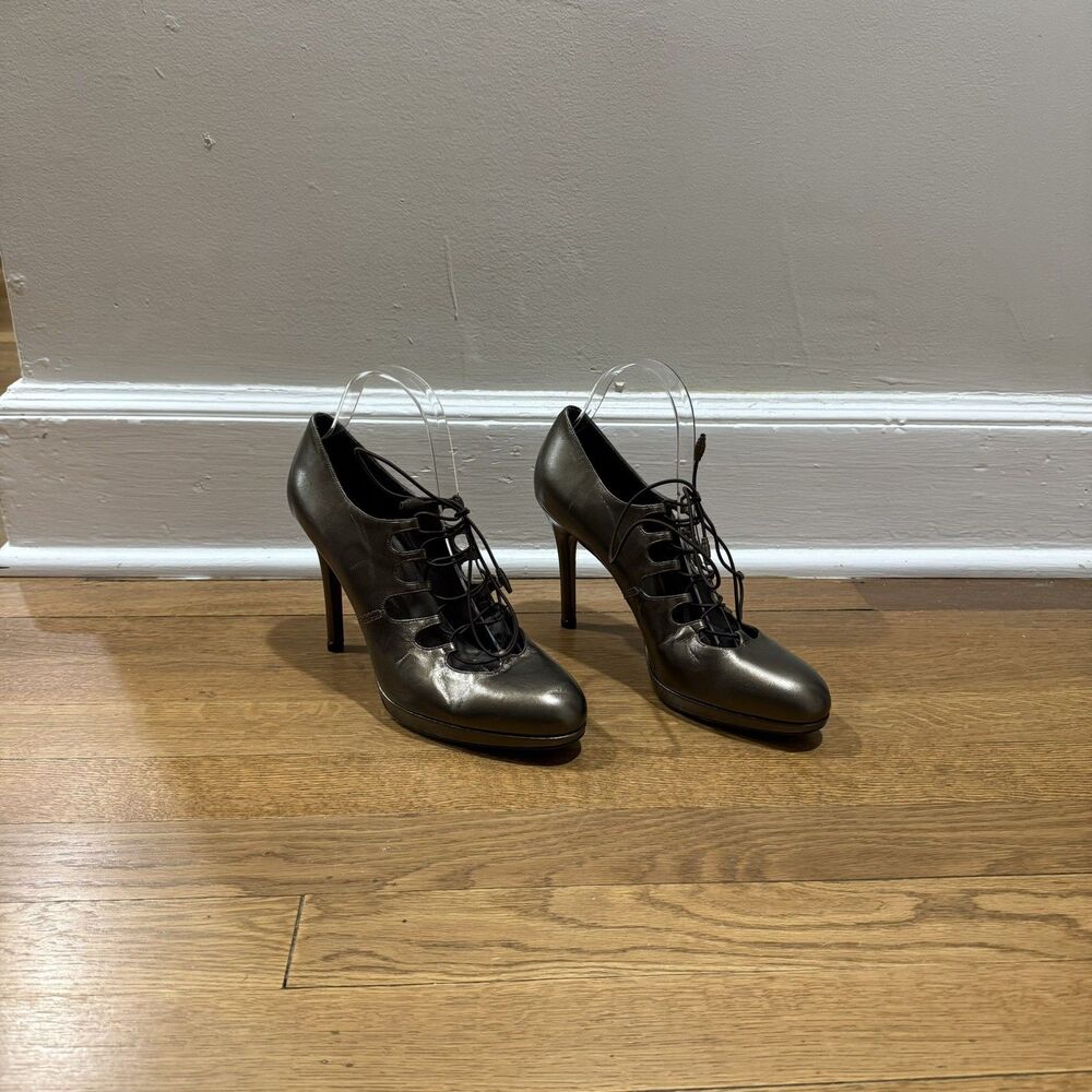 Stuart Weitzman Bronze Metallic Lace Up Heel Stiletto Closed Toe Pumps Size 8